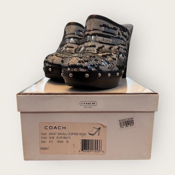 Coach Shoes - Vintage Coach Bacall Leopard Sequin Platform Clogs